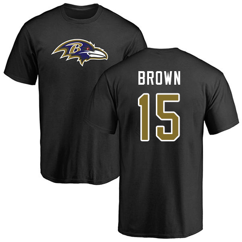 Men Baltimore Ravens Black Marquise Brown Name and Number Logo NFL Football 15 T Shirt